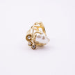 Brass statement ring with pearl and crystal cluster, side angle