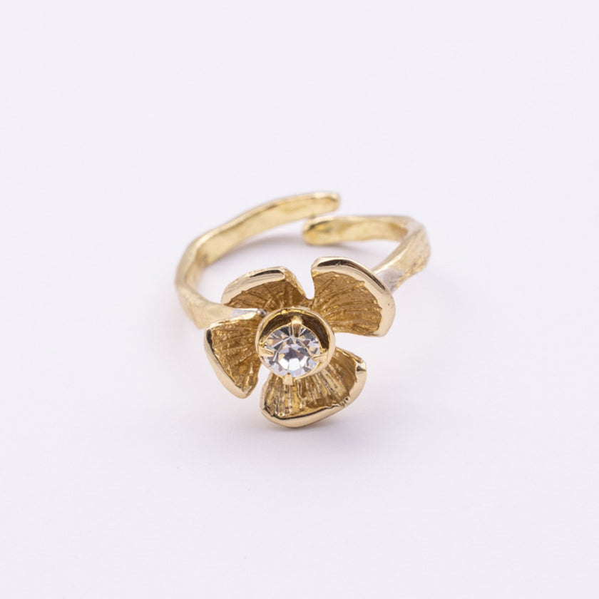 Posy Ring — handmade brass floral statement ring with faceted stone, gift for her