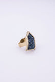 Side view of gold crystal ring showing open angular band, handmade in Greece