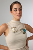 Crasta Pin on model — handmade brass statement crab pin worn on