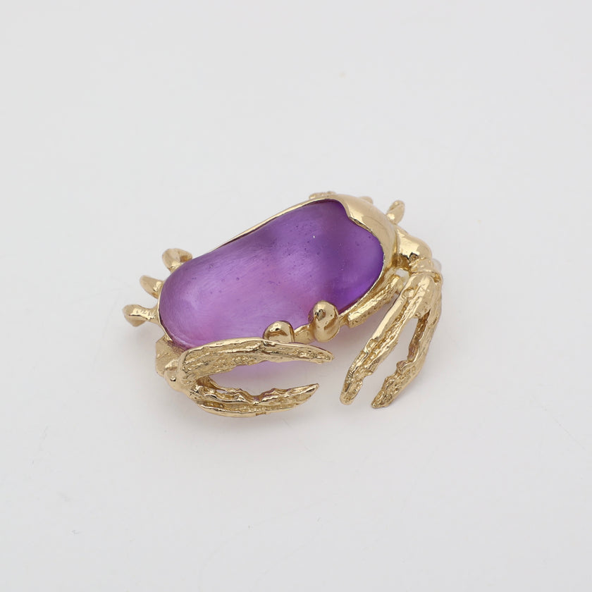 Crabby Pin — handmade brass crab shaped pin with resin stone on whitebox