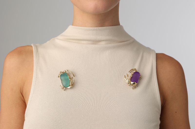 Crabby Pin — handmade brass nature inspired accessory, artisan jewelry made in Greece