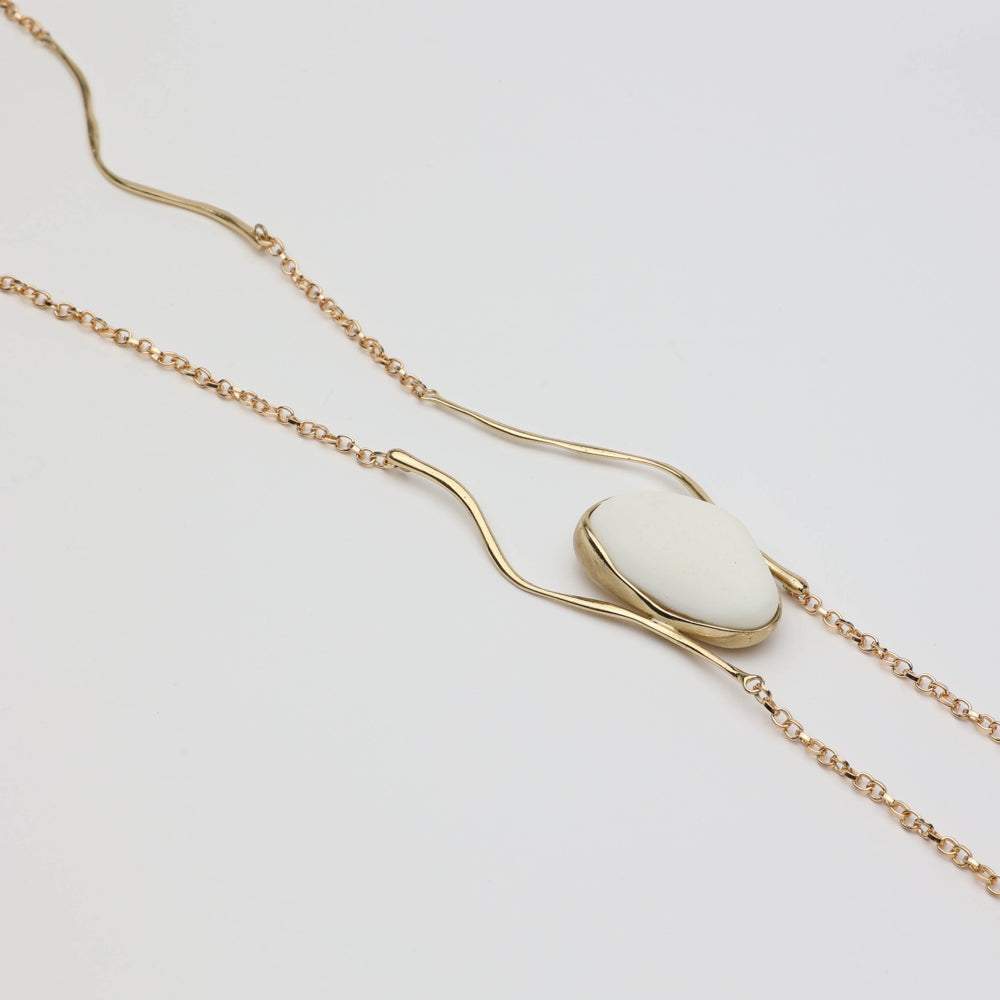 Elemental Pebble Necklace — handmade brass boho long necklace with raw stone, unique designer jewelry