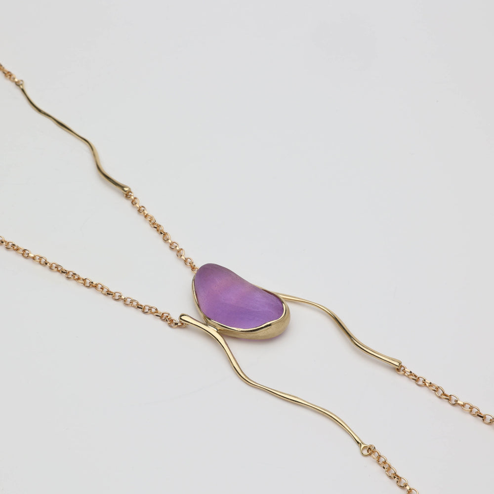 Elemental Pebble Necklace — handmade brass artisan long necklace with resin stone pendant, jewelry made in Greece