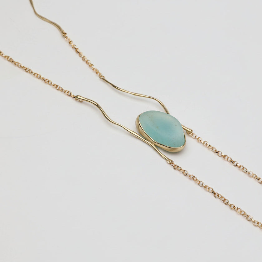 Elemental Pebble Necklace — handmade brass sculptural necklace with organic pebble stone, gift for her