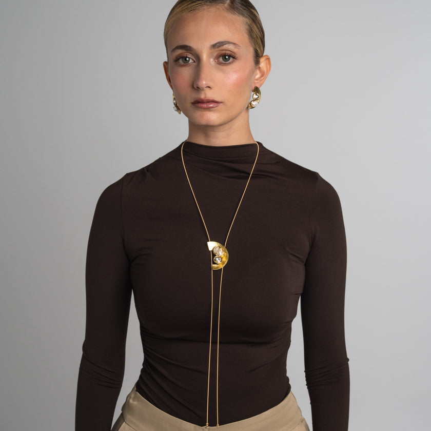 Necklace-Brass-Velvet Crystal-Creamrose Light Pearl