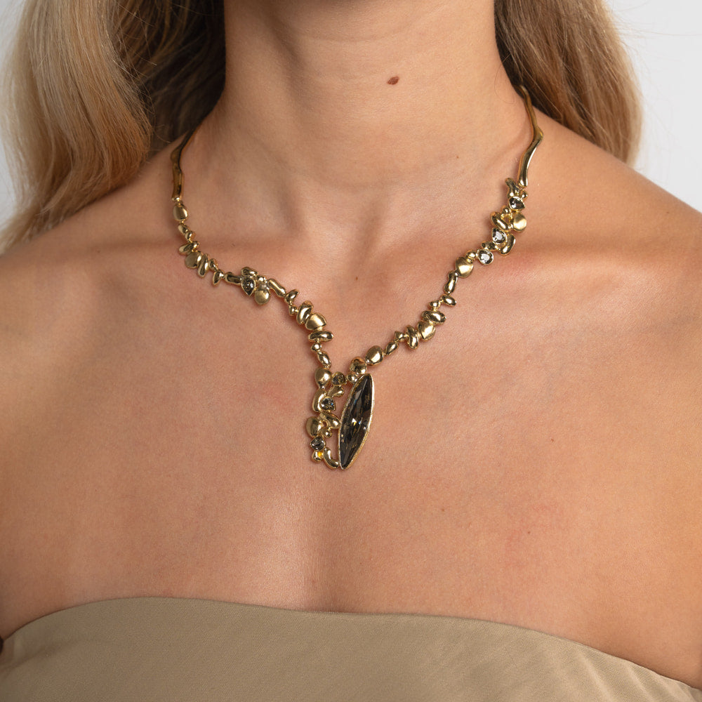 Necklace-Brass-Black Diamond Crystal