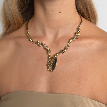 Necklace-Brass-Black Diamond Crystal