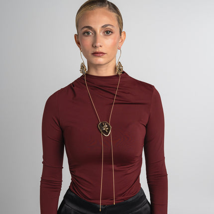 Necklace-Brass, Black Oxidation-White Crystal