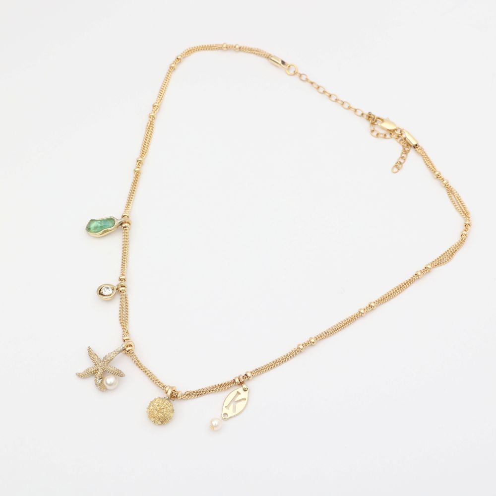 Charmy Tide Necklace — handmade jewelry multi-strand charm necklace flat lay
