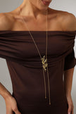 Handmade brass long necklace with sculptural botanical pendant on double wire chain