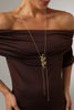 Handmade brass long necklace with sculptural botanical pendant on double wire chain