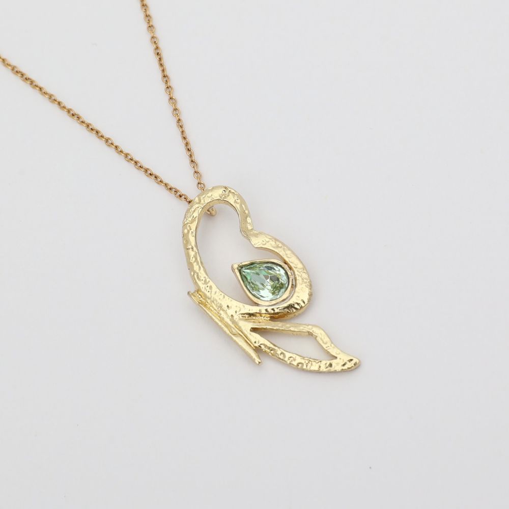 Flutter Necklace — handmade brass sculptural gemstone necklace, artisan jewelry made in Greece