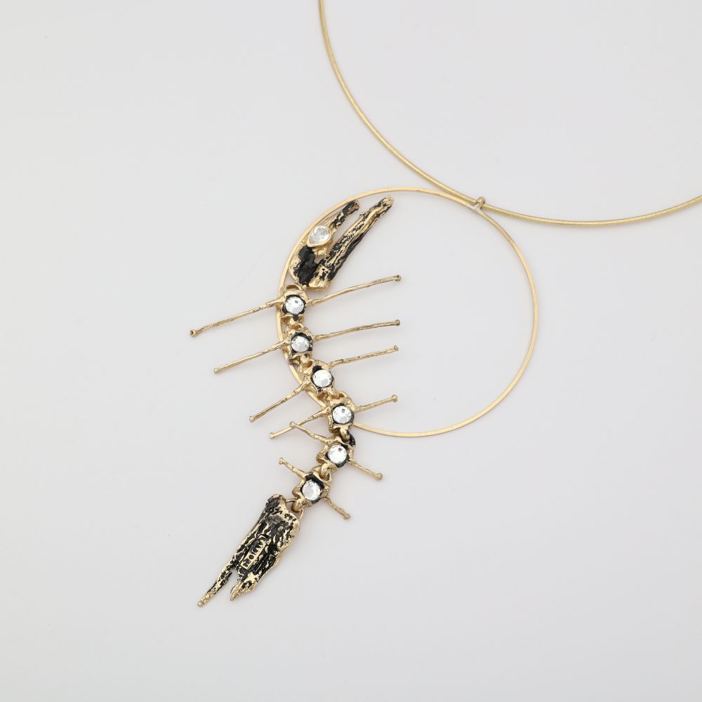 Draco Necklace — handmade brass statement necklace with dragon-inspired pendant, artisan jewelry made in Greece
