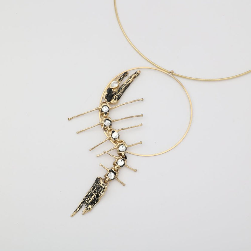 Draco Necklace — handmade brass statement necklace with dragon-inspired pendant, artisan jewelry made in Greece