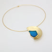 Pond Necklace — handmade brass half-moon gemstone pendant on wire collar necklace, artisan jewelry made in Greece