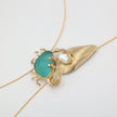 Claw Crabby Necklace — handmade brass crab pendant necklace with resin stone and mussel shell on white background