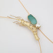 Pebble Shrimp Necklace — handmade brass sculptural shrimp pendant with sea glass and freshwater pearls, artisan jewelry made in Greece