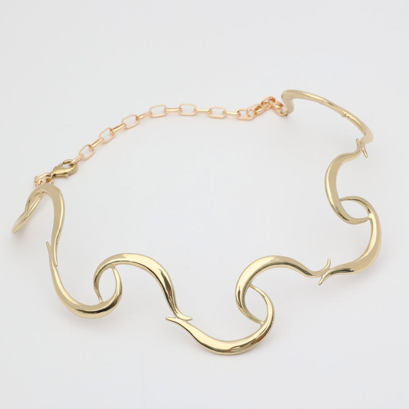 handmade brass sculptural statement choker necklace, artisan jewelry made in Greece