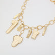  handmade brass charm necklace with column, goddess and marble face pendants, artisan jewelry made in Greece