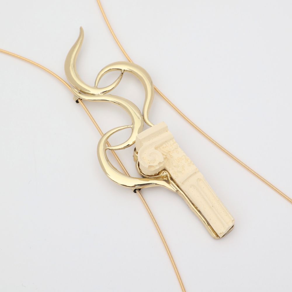  handmade brass sculptural long pendant necklace, artisan statement jewelry made in Greece