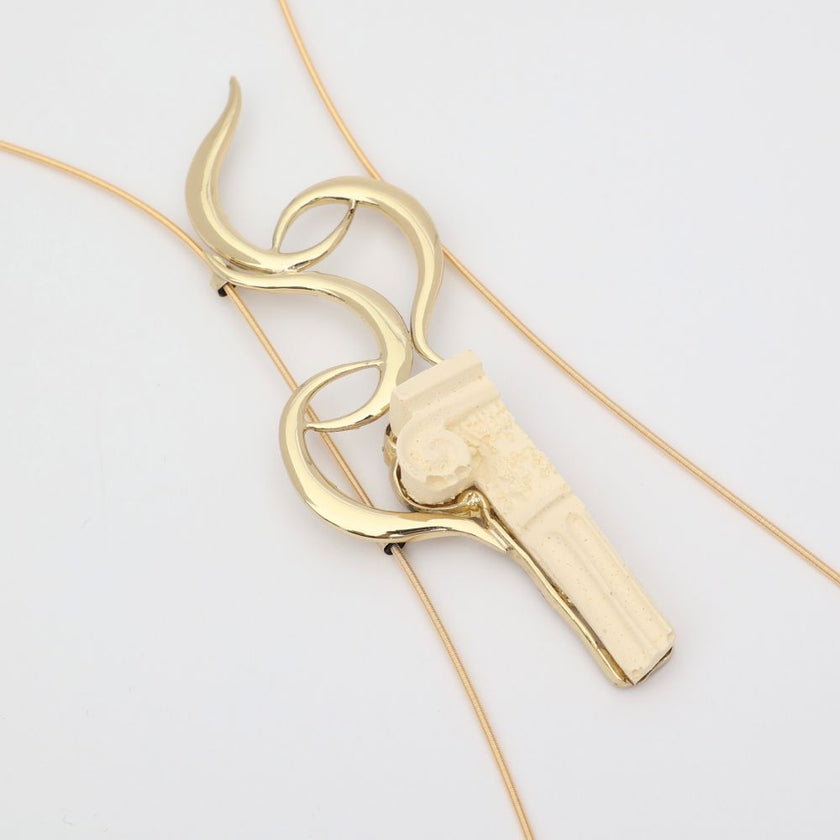  handmade brass sculptural long pendant necklace, artisan statement jewelry made in Greece
