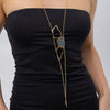 Glow Long Necklace on model: handmade brass long necklace worn showing length and proportion