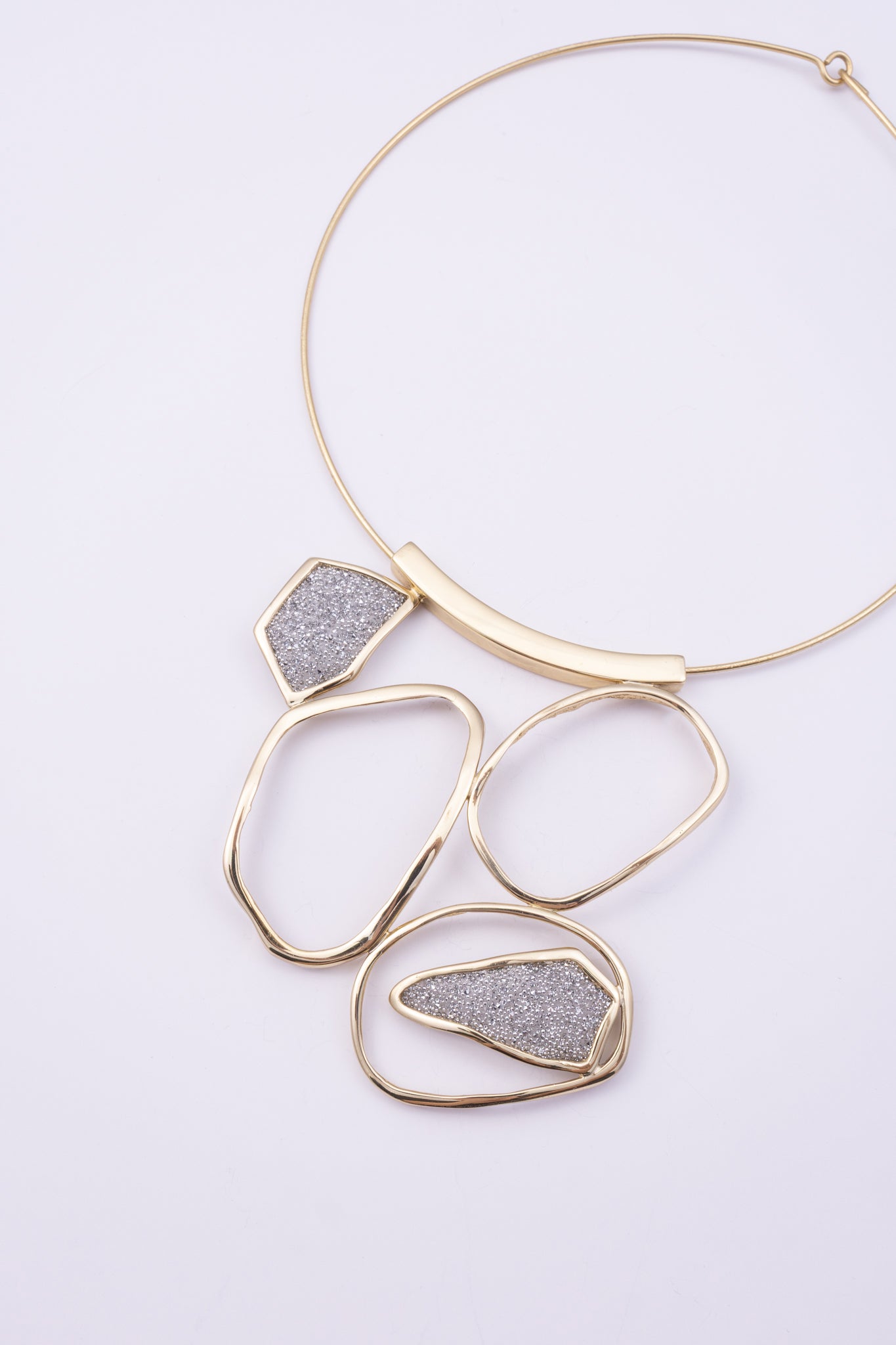 Glow Necklace: handmade brass collar necklace with sparkling crystals and open loops, jewelry made in Greece