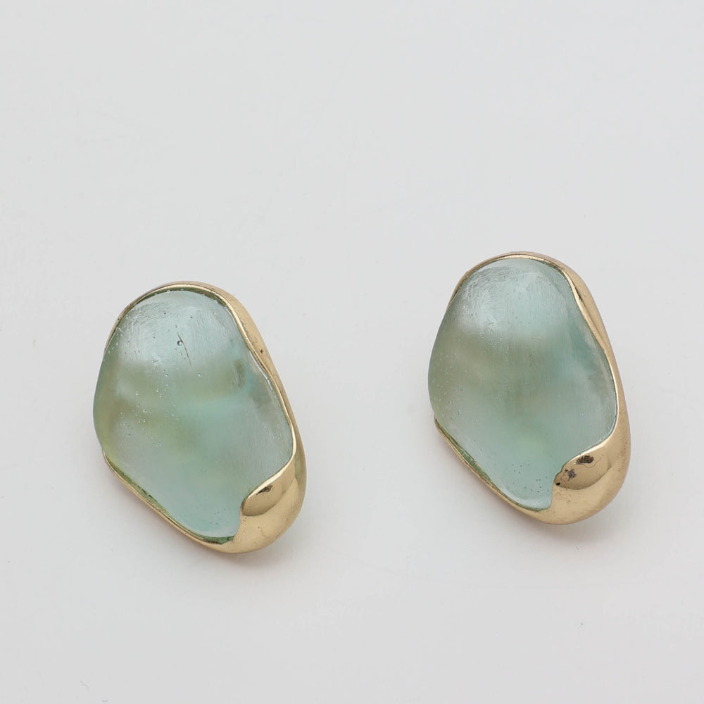 Stoneveil Earrings — handmade brass sculptural stud earrings with organic stone, gift for her