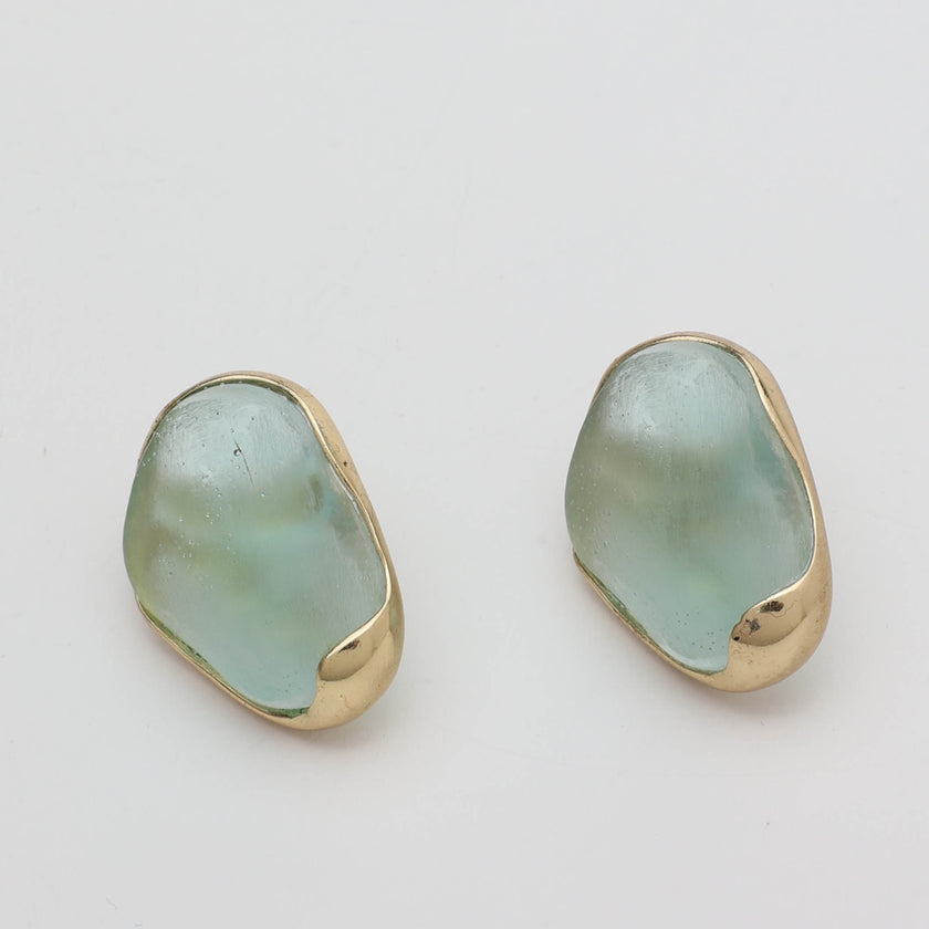Stoneveil Earrings — handmade brass sculptural stud earrings with organic stone, gift for her