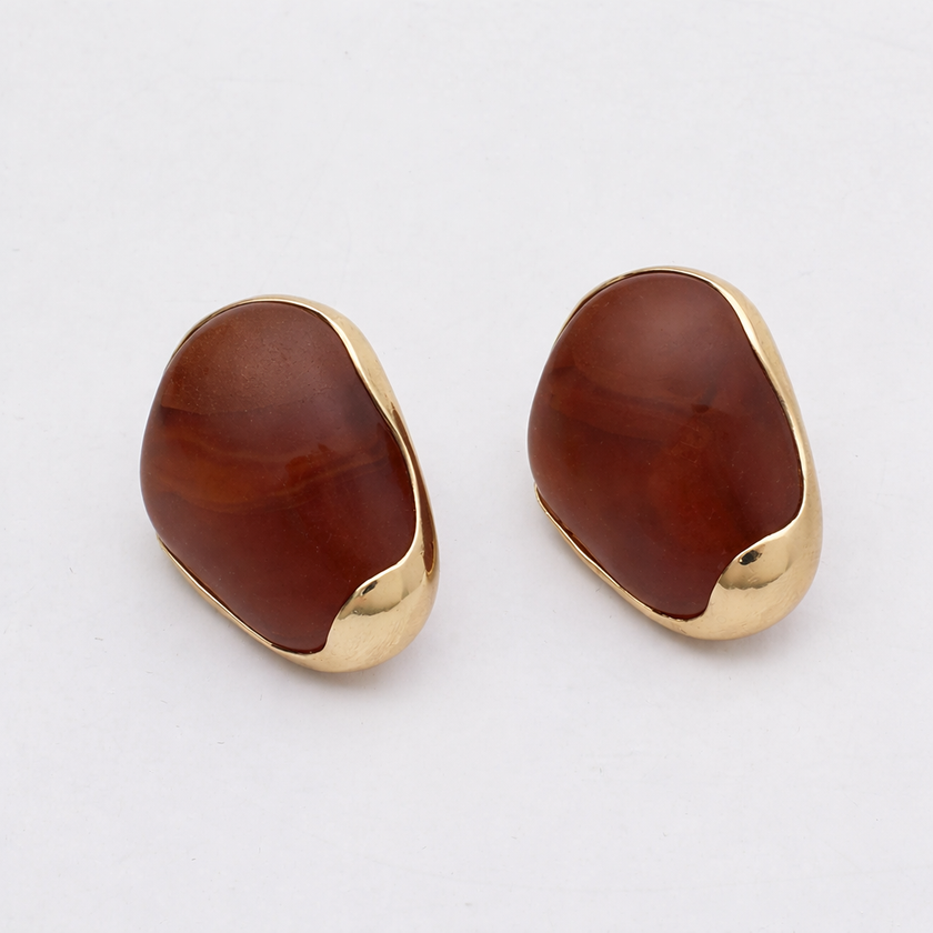 Stoneveil Earrings — handmade brass artisan statement earrings with resin stone, jewelry made in Greece