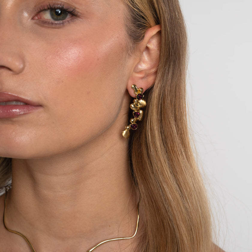 Earrings-Brass-Amethyst Crystal