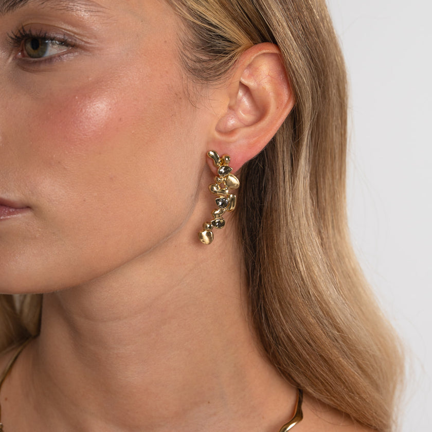 Earrings-Brass-Black Diamond Crystal