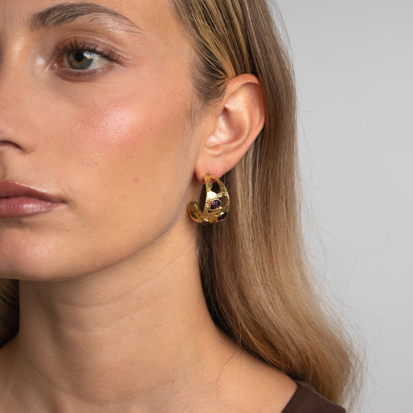 Earrings-Brass-Amethyst Crystal