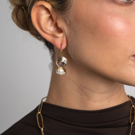 Earrings-Brass-Velvet Crystal-Creamrose Light Pearl