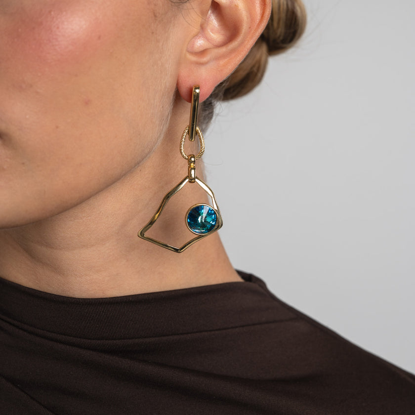 Earrings-Brass-Bermuda Blue Crystal