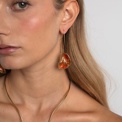Earrings-Brass, Orange Enamel