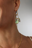 Shelly Earring — handmade brass charm hoop earrings with shell and chain tassel on model, full view