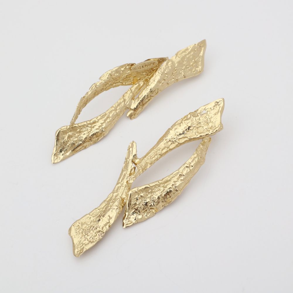 Nerra Earring — handmade brass twisted branch drop earrings polished finish, flat lay