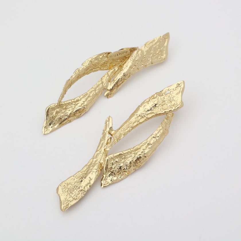Nerra Earring — handmade brass twisted branch drop earrings polished finish, flat lay