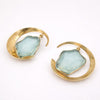  Lucky Lake Earring — handmade brass oversized hoop earrings with raw aquamarine stone, flat lay