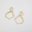 Pair of handmade brushed bronze earrings with abstract organic shapes on a white background.