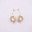 Handmade brass pearl nest drop earrings, product shot, Bubblegum