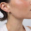 Glade Earrings close-up, handmade brass earrings with organic bark-like texture and tiny crystal at the tip