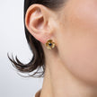 Handmade brass flower stud earring with sapphire crystal center