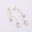 Brass drop earrings with pearl-capped stems, pair, product shot