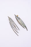 Pine Earrings, handmade brass artisan feather earrings with layered textured blades, jewelry made in Greece