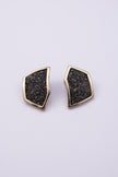 Sparkle Earrings close up: handmade brass earrings with tiny faceted crystals set in a sleek brass frame