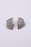 Sparkle Earrings front view: handmade brass angular earrings with faceted crystal surface