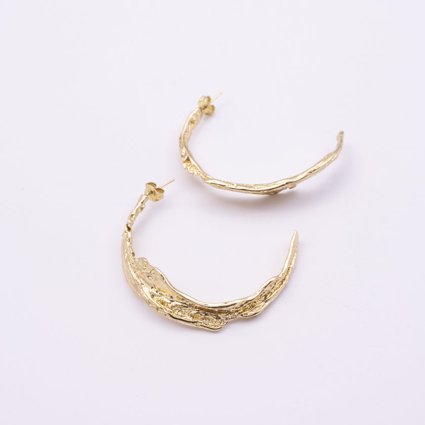Willow Hoop Earrings, handmade brass lightweight statement hoops with hand finished texture, gift for her